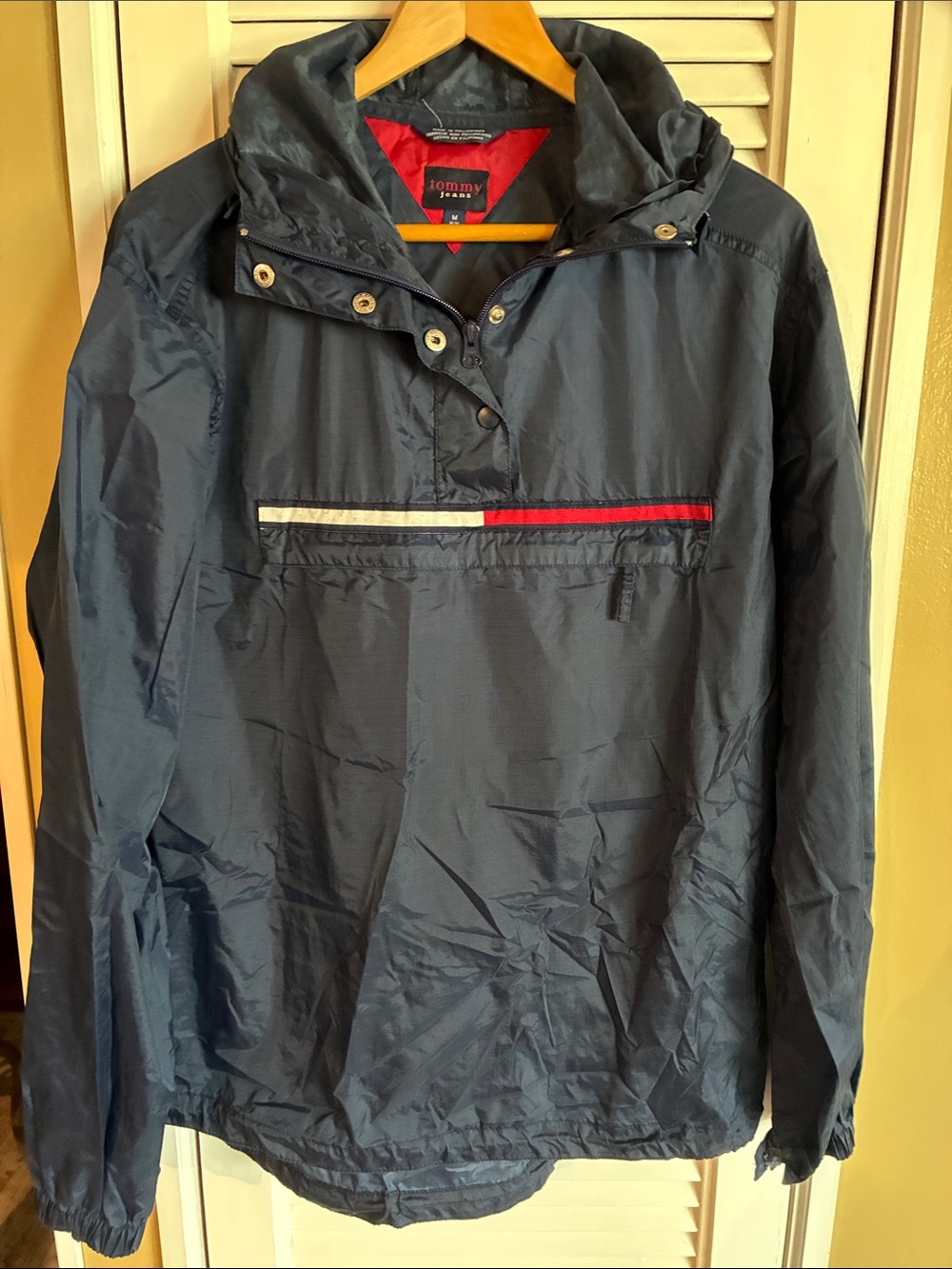 Tommy Hilfiger Navy Pullover Windbreaker with Red & White Stripe